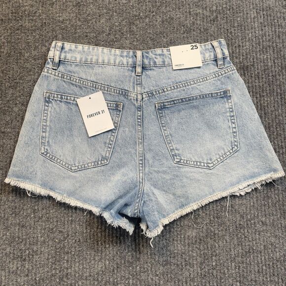 Forever 21 Jean Shorts Women Size 25 Blue Cut-Off Denim High Rise Distress NEW - Picture 7 of 9